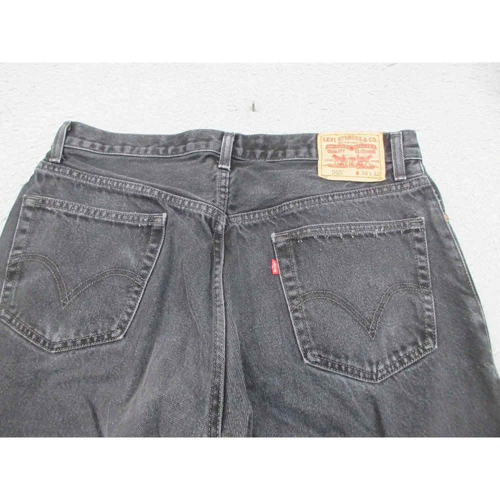 Levis 505 Jeans Mens 36x32 Faded Black Regular Fit Straight Leg 100% Cotton